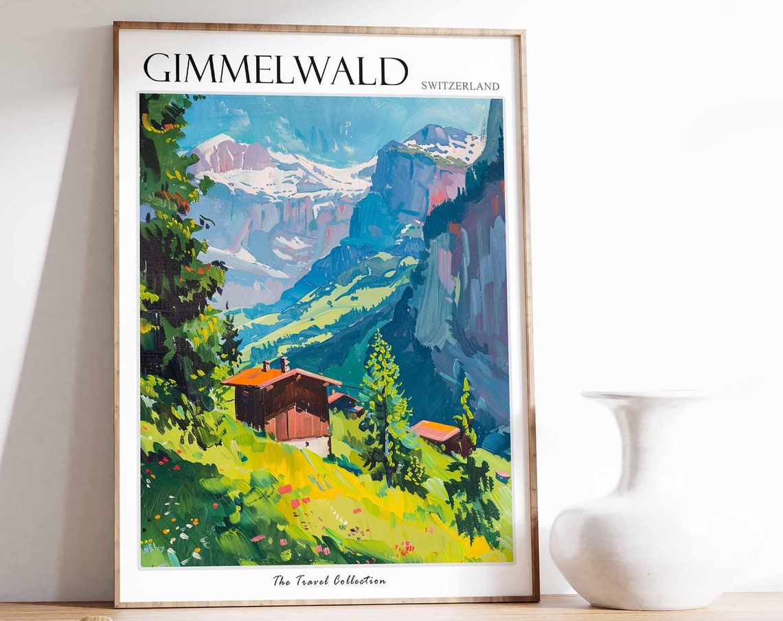 Gimmelwald Poster Switzerland Travel Print Swiss Decor Europe Travel Poster European Wall Art Gimmelwald Gift Gimmelwald Travel Poster