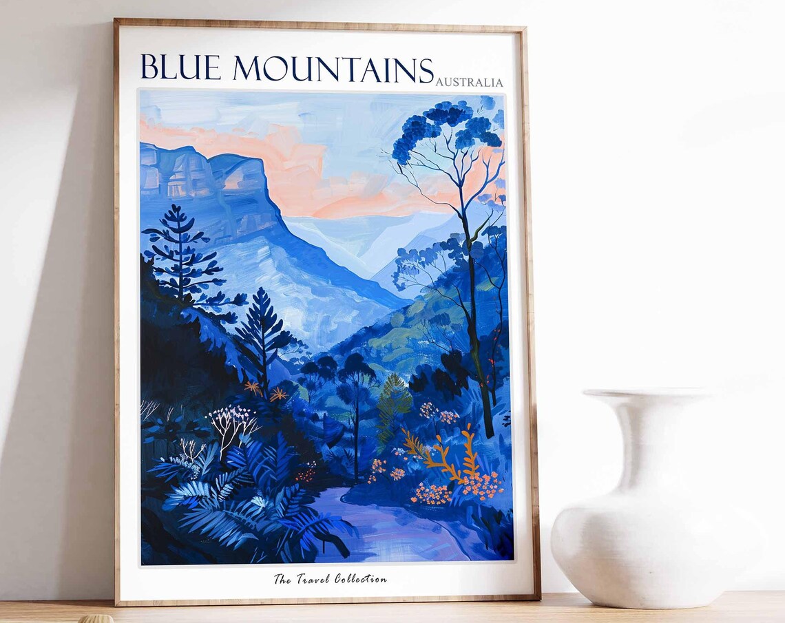 Blue Mountains Australia Travel Poster, Decor Print