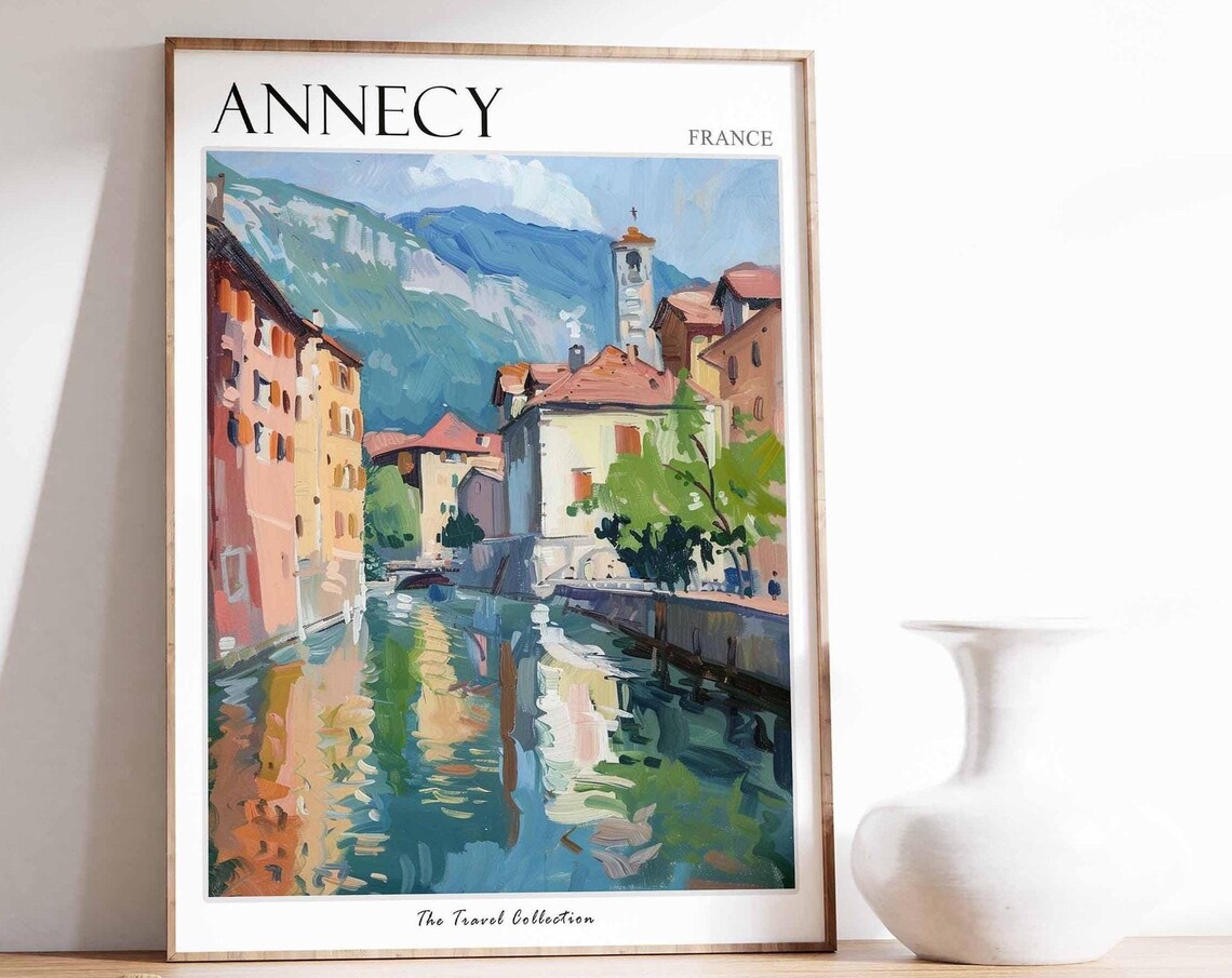 Annecy France Canal Old Town Mountain Church Painting Poster
