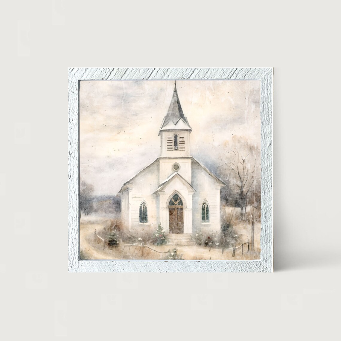 Charming Church In Winter Scene, Christmas Art Print - Image 3