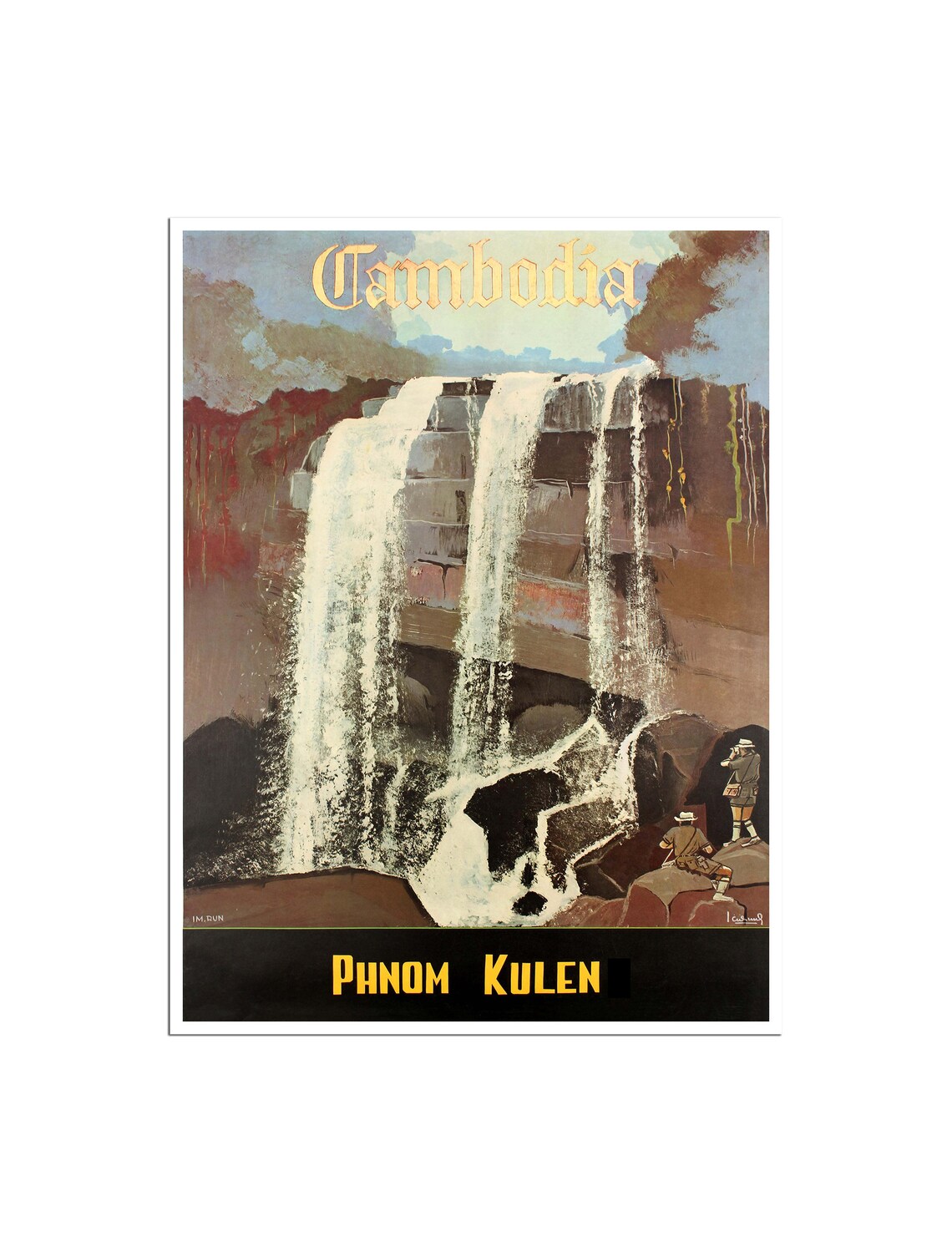 Cambodia Phnom Kulen Waterfall Jungle Vintage Travel Poster Art