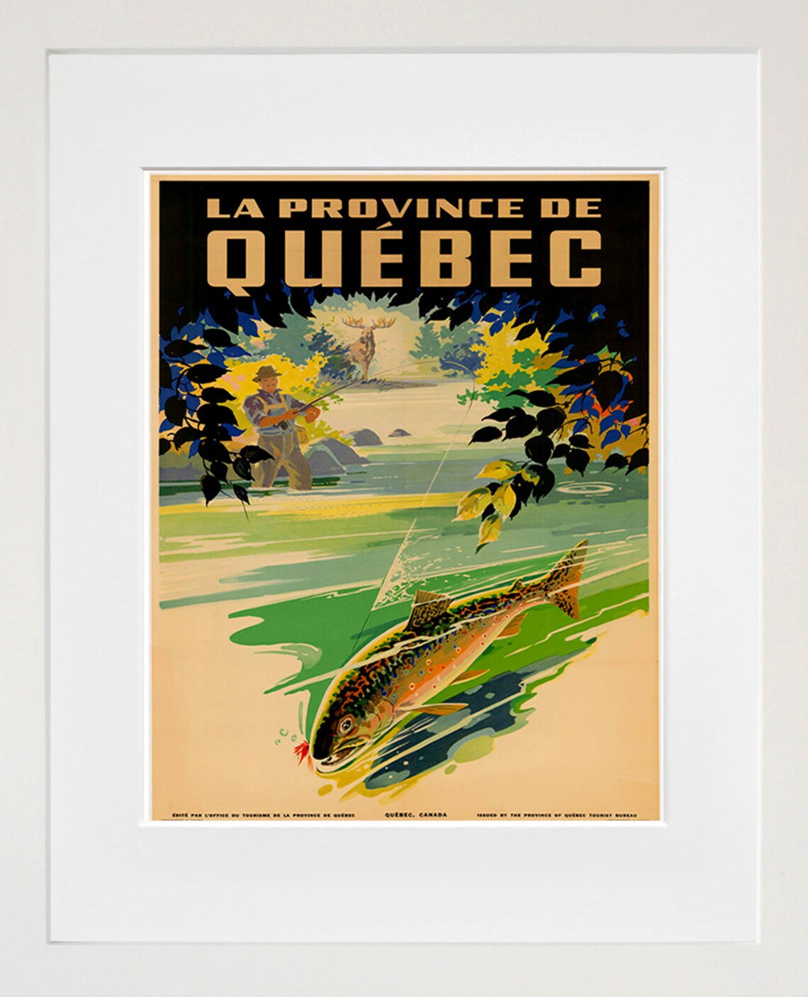 Quebec Travel Poster, Fishing Canada Home Decor