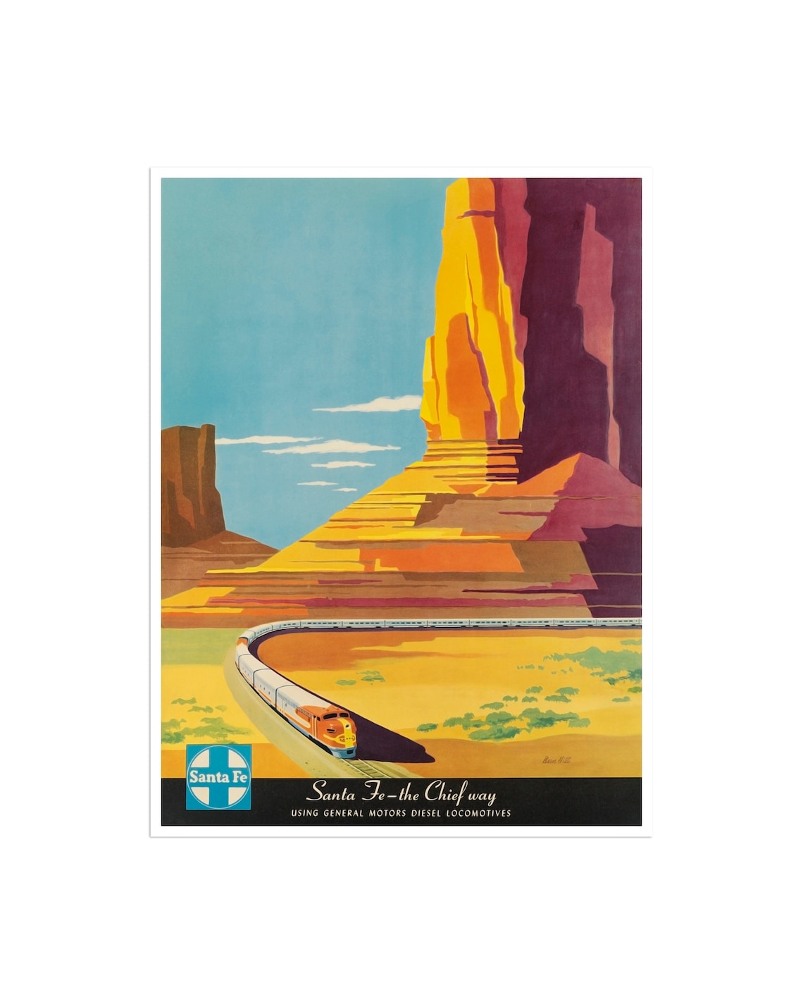 Retro Train Locomotive Art Travel Poster