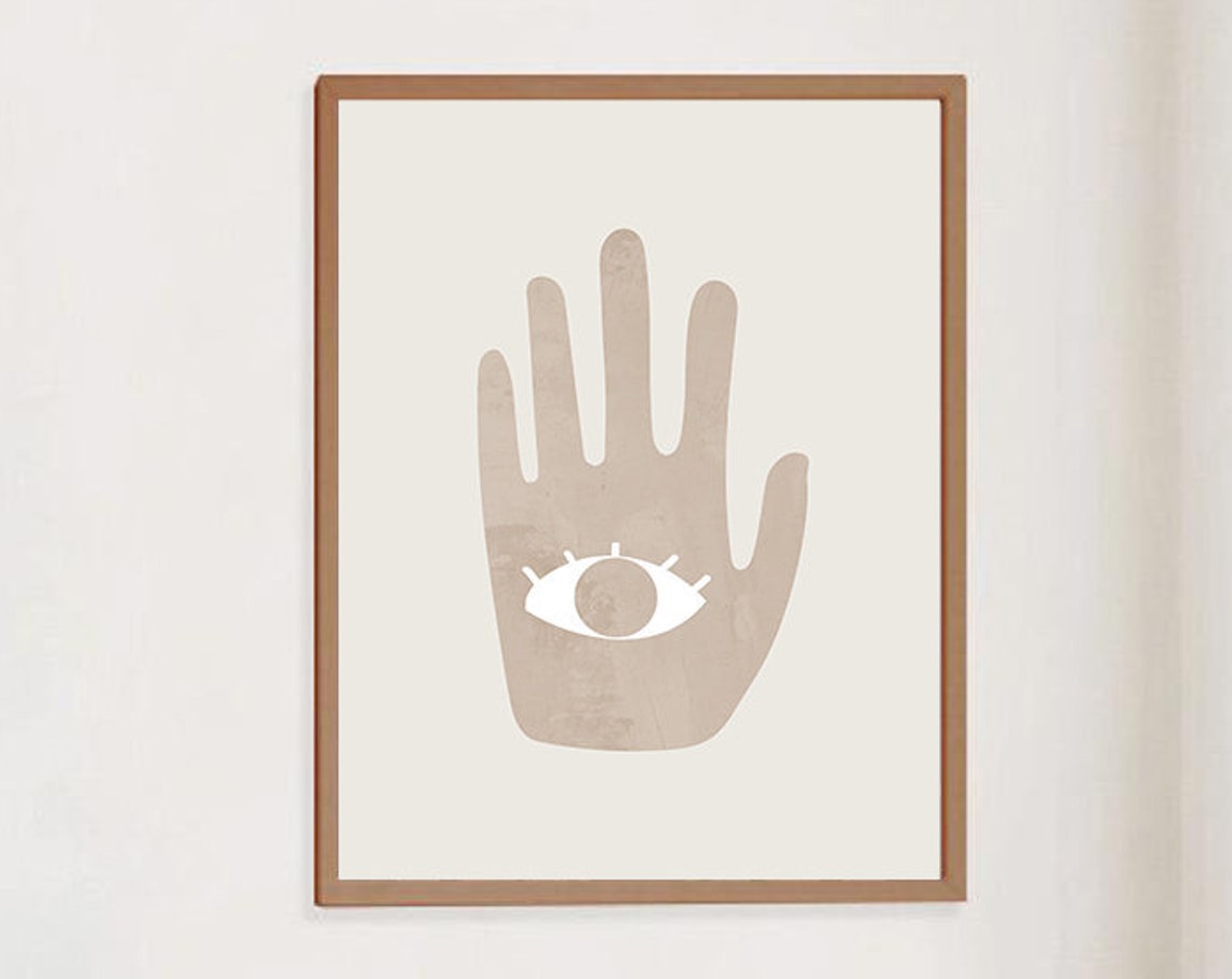 Beige Hand Evil Eye Boho Spiritual Minimalist Symbol Art Poster