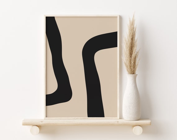 Beige Black Modern Abstract Print Organic Minimalist Art Modern Art Print Neutral Print Boho Wall Art Art