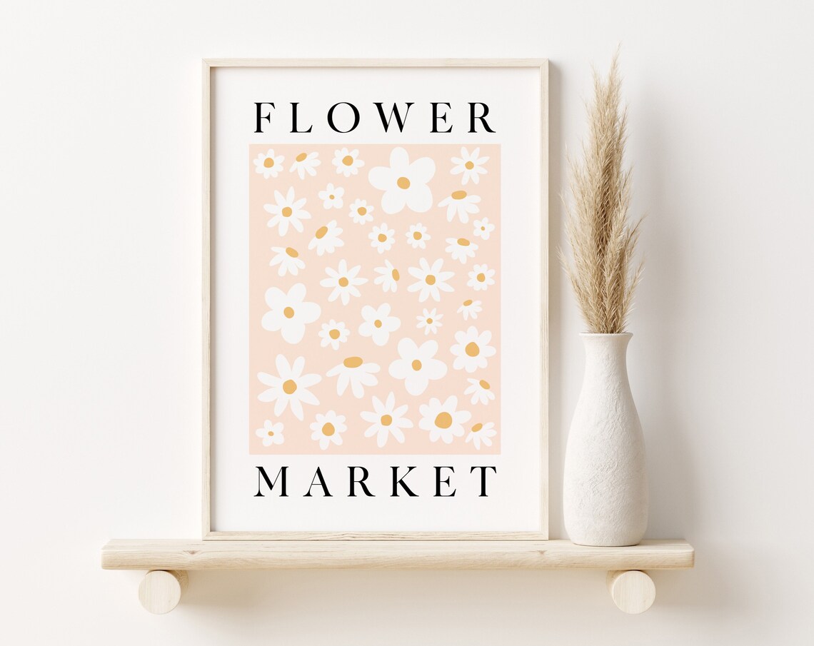 Flower Market Daisy Floral Pink Boho Botanical Spring Poster