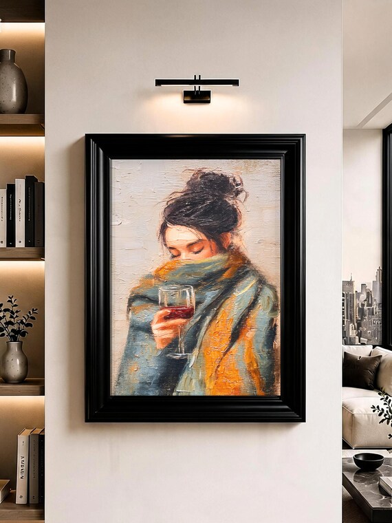 Woman Drinking Wine Wall Art Fashion Oil Painting Print
