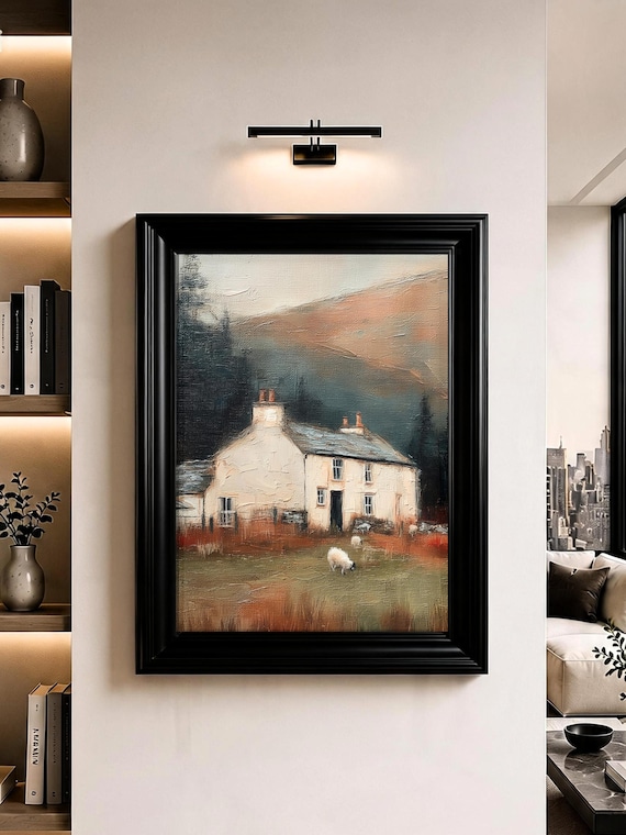 Lake District Farmhouse Wall Art Sheep Countryside Oil Painting Print
