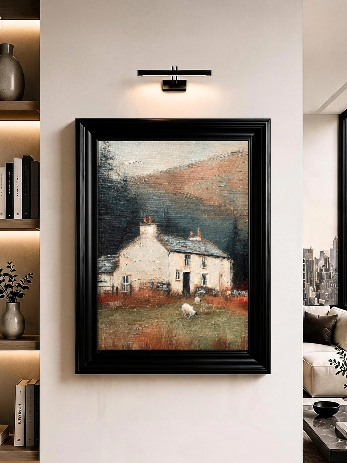 Lake District Farmhouse Sheep Autumn Hills Countryside Oil Painting Print