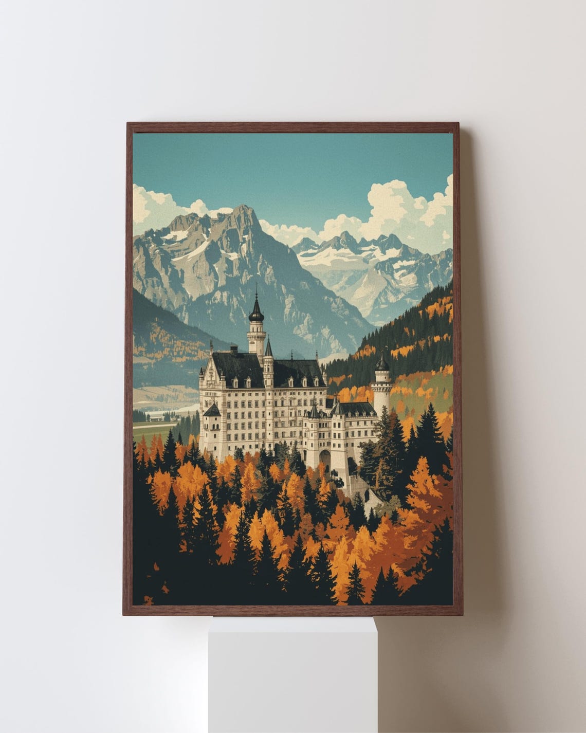 Fairytale Castle Autumn Forest Mountain Retro Travel Wall Poster