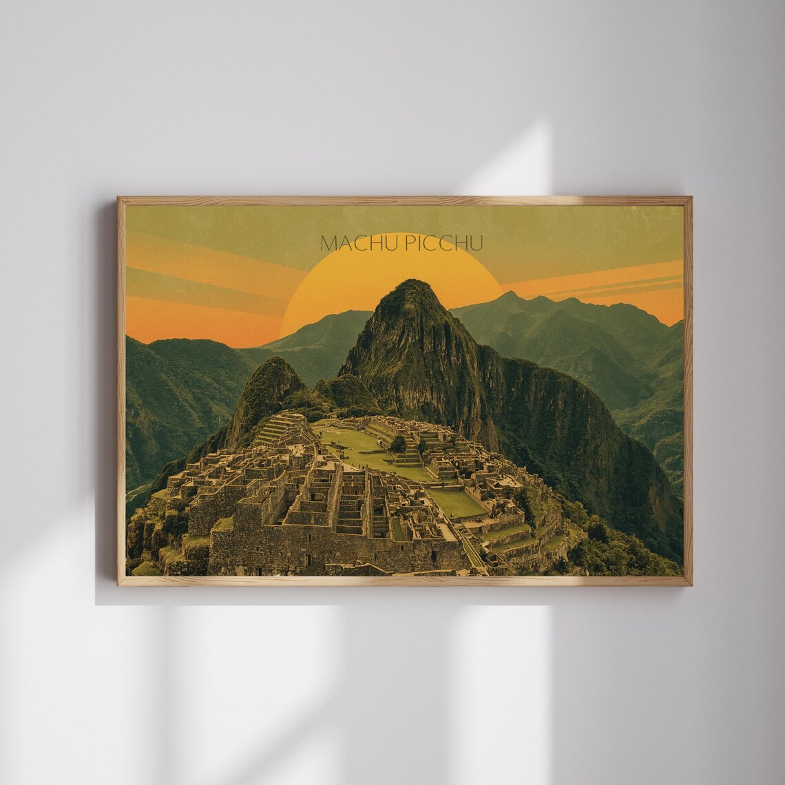 Machu Picchu Peru Vintage Sunset Travel Poster of Ancient Inca Ruins