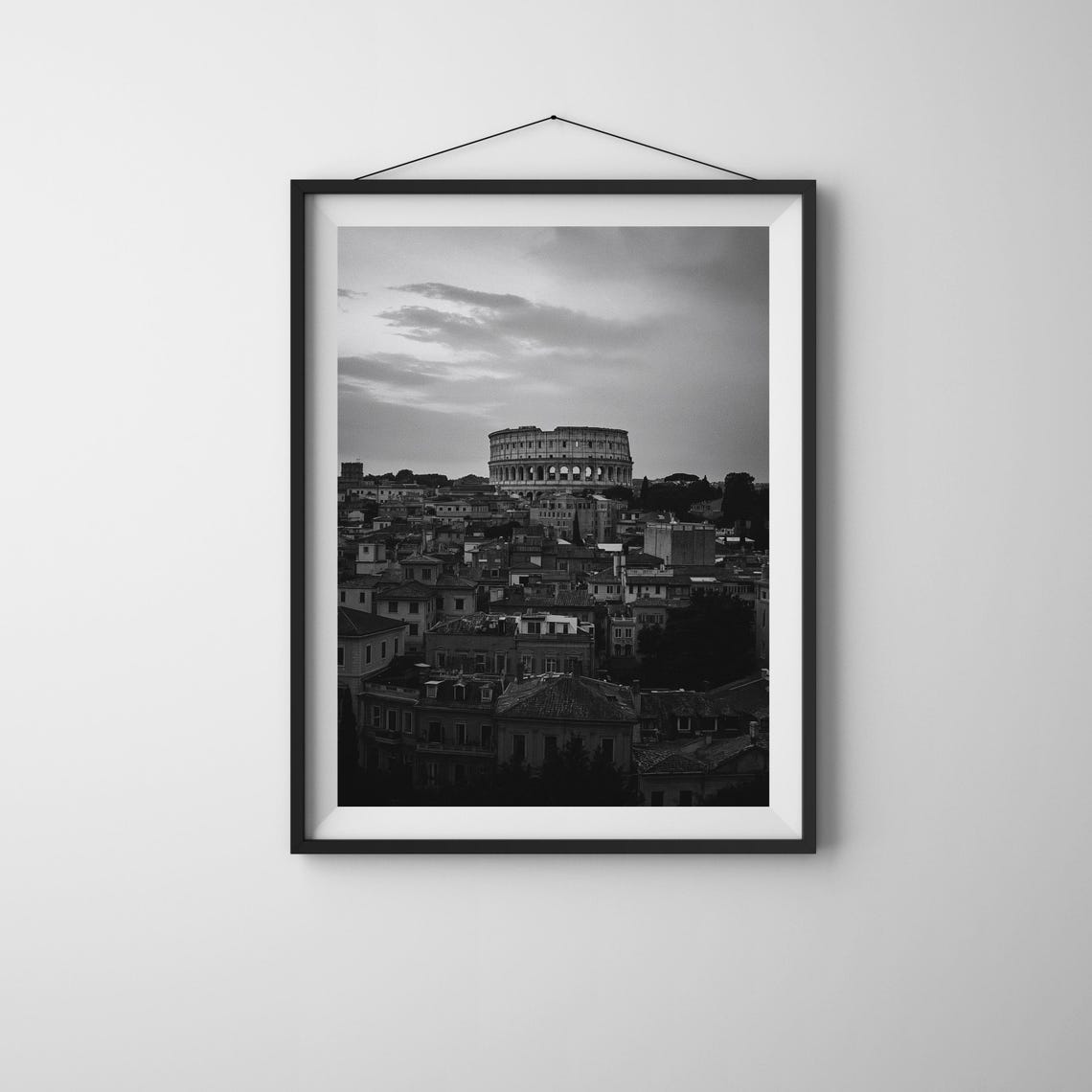 Rome Colosseum Skyline At Dusk Black White Italian Landmark Poster