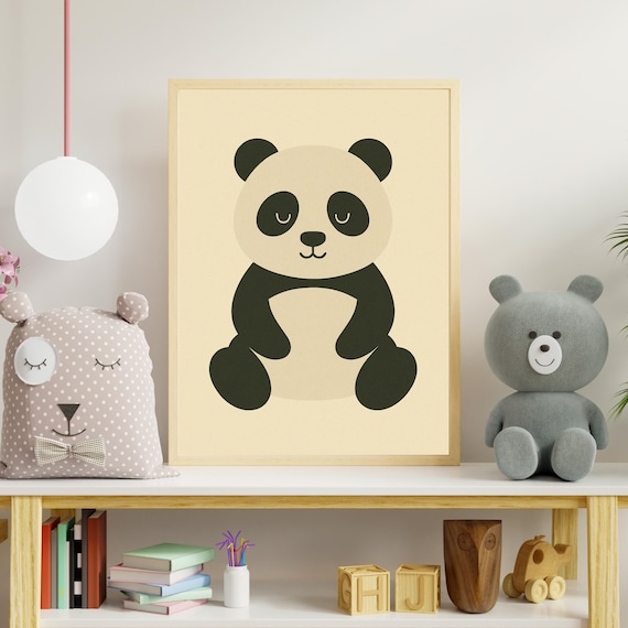 Cute Panda Bear Cream Nursery Baby Room Minimal Animal Art Poster