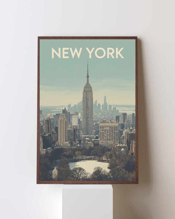 New York City Empire State Building Skyline Retro Travel Poster
