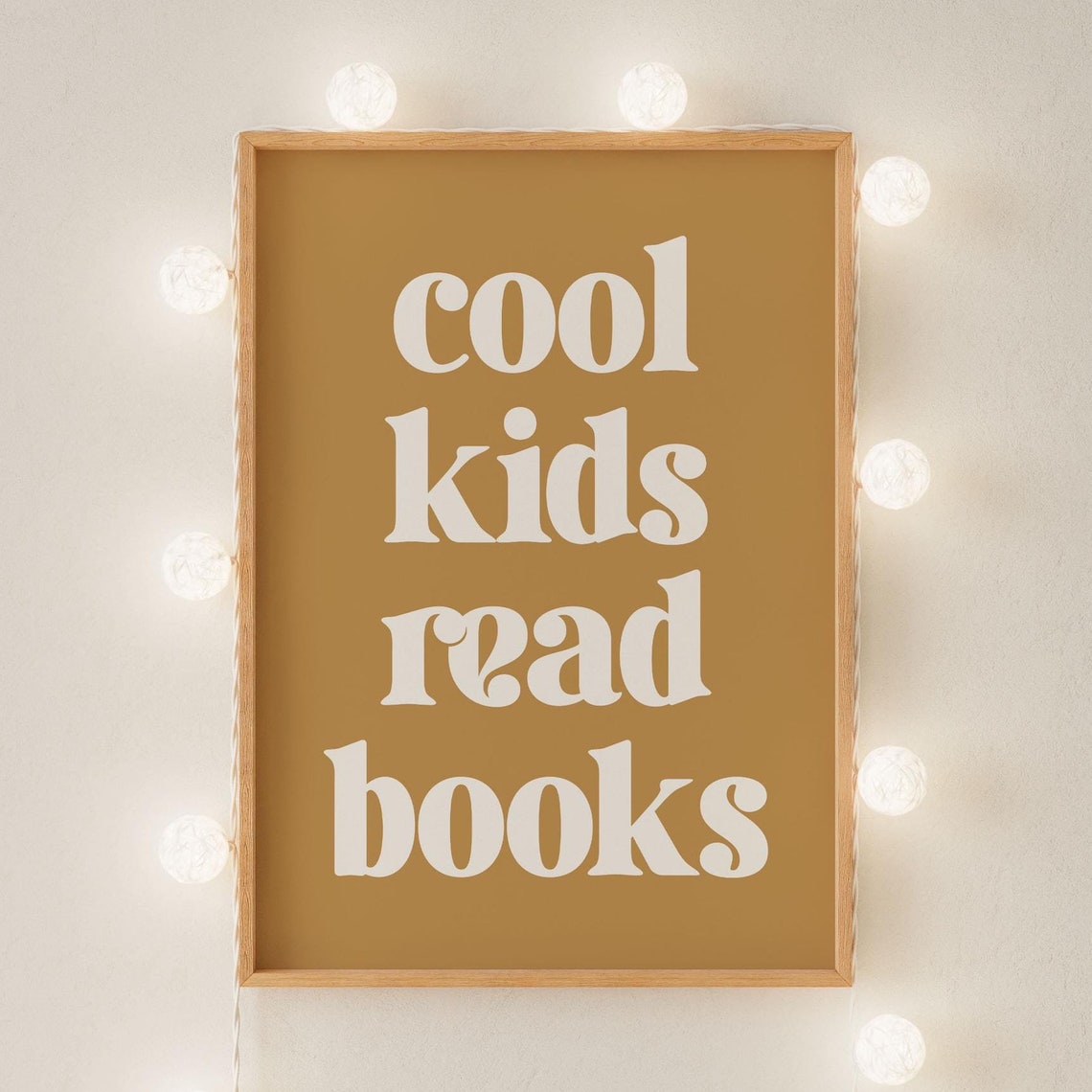 Cool Kids Read Books Retro Typography Mustard Yellow Room Wall Art