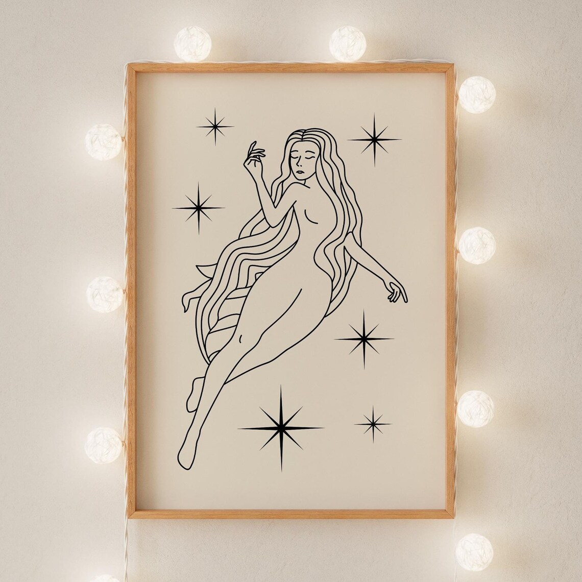 Goddess Minimalist Line Drawing Celestial Woman Stars Elegant Poster