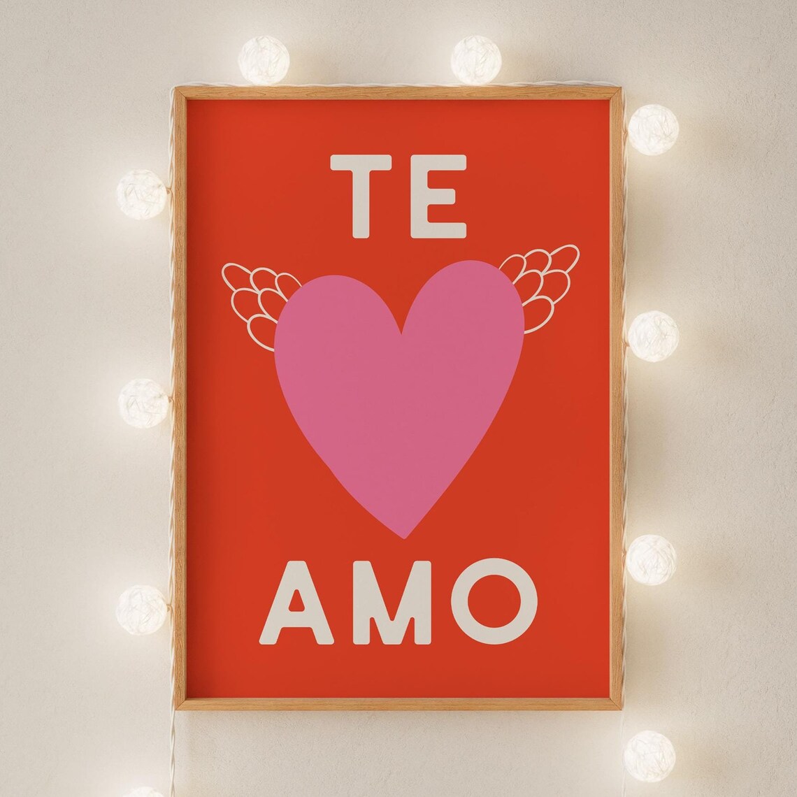 Te Amo Spanish Love Quote Winged Pink Heart Red Valentines Poster - Image 4