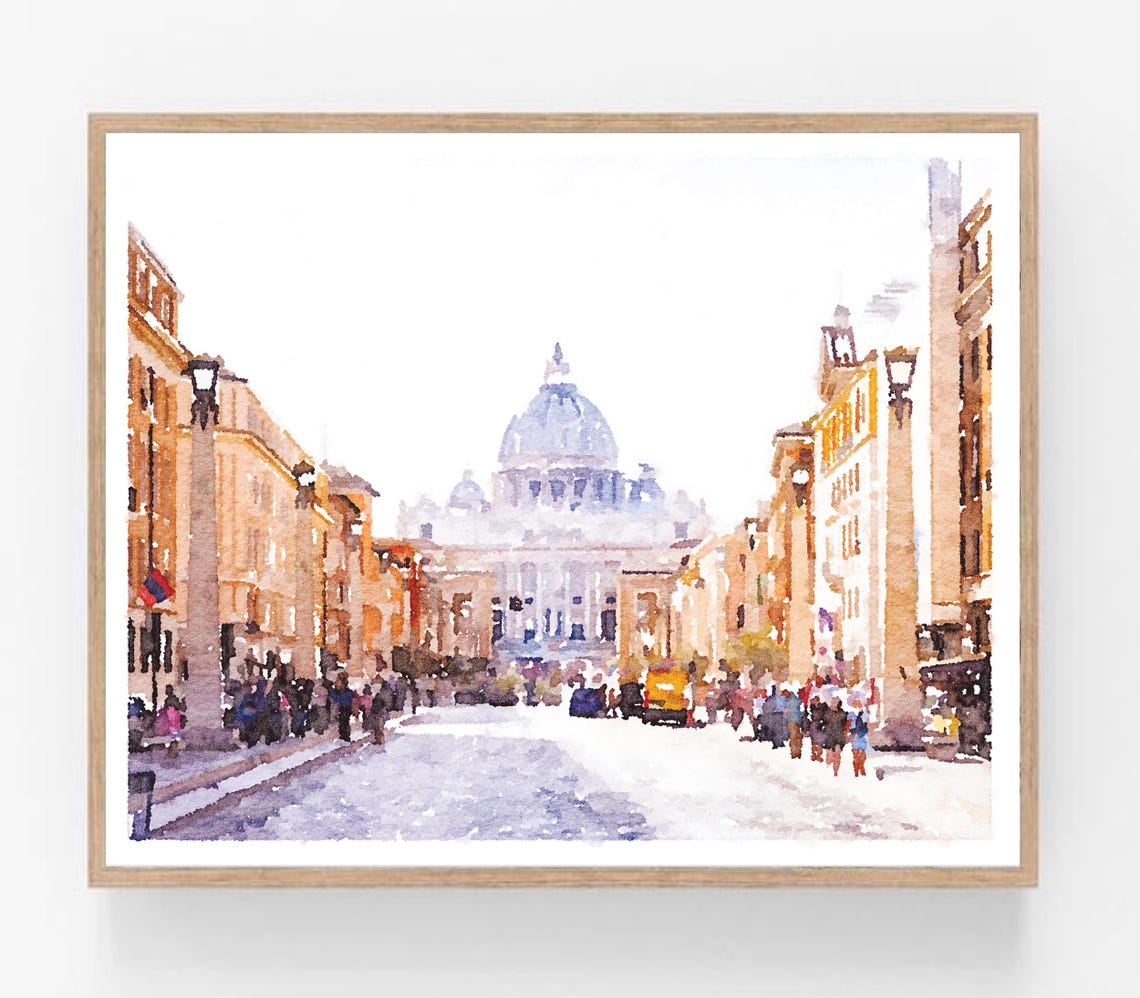 Rome Italy Vatican Street View Watercolor Cityscape Wall Art Print Photography Painting 5x7 8x10 11x14 16x20 18x24