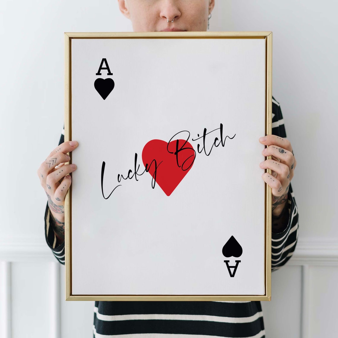 Lucky Bitch Script Red Heart Ace Of Hearts Playing Card Funny Poster