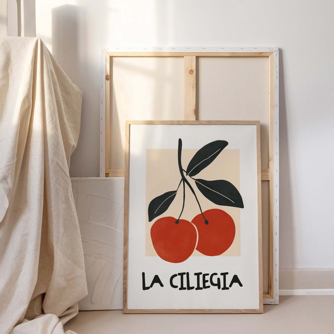 La Ciliegia Minimalist Red Cherries Modern Kitchen Art Poster - Image 2