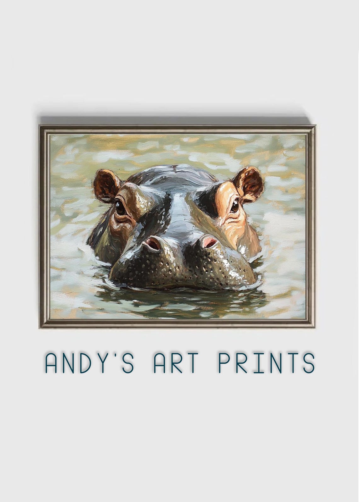 Hippopotamus Emerging From Water Close Up Oil Painting Poster - Image 2