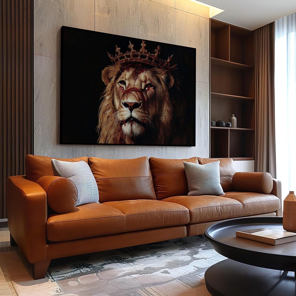 Crowned Lion With Crown Of Thorns Sacred Christian Art Poster - Image 3