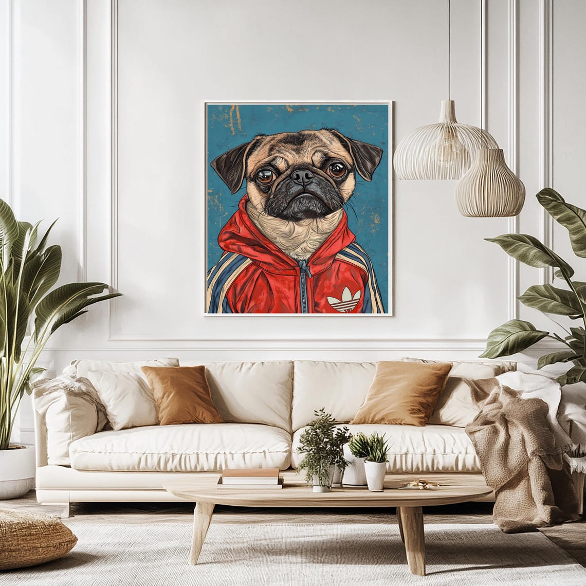 A Pug Wearing a Red Hoodie Tracksuit Funny Dog Portrait Poster - Image 2
