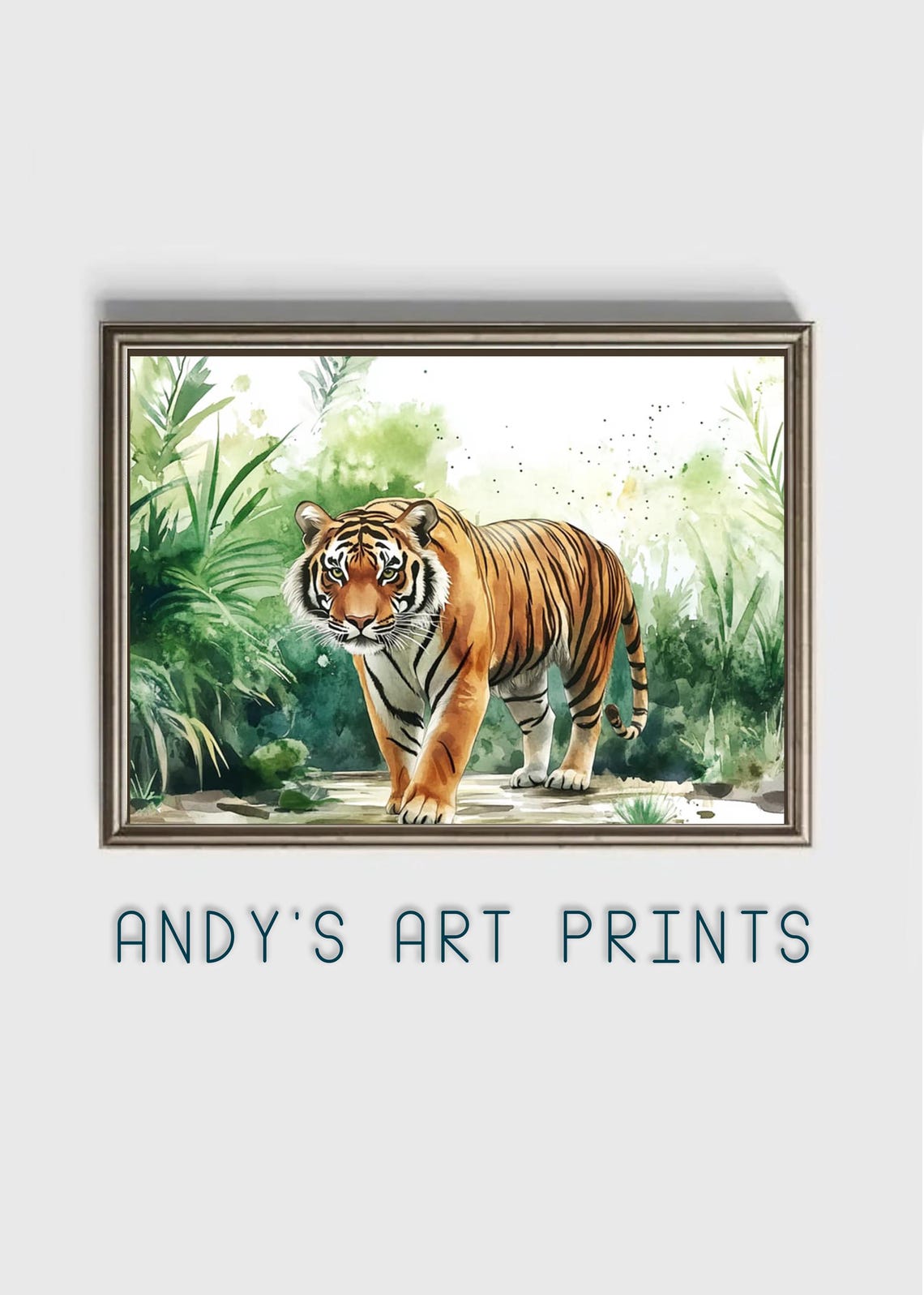 Tiger Walking Through Lush Green Jungle Watercolor Art Poster - Image 3