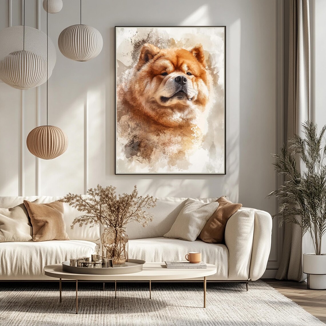 Chow Chow Portrait Neutral Beige Watercolor Dog Lover Art Print