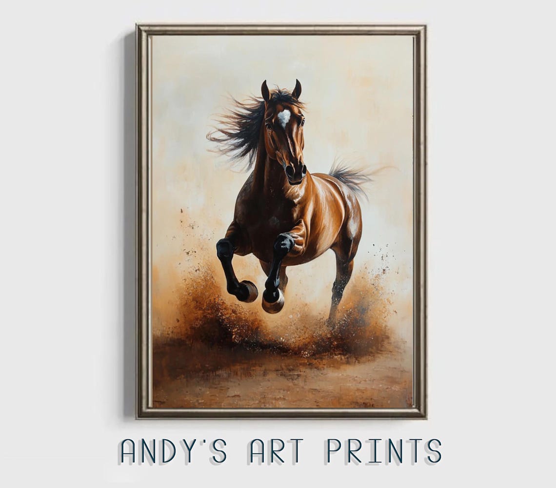 Horse Oil Painting Wall Art Print Animals Horse Lover Print At Home Wall Art Running Horse Portrait Drawing Neutral Art - Image 3