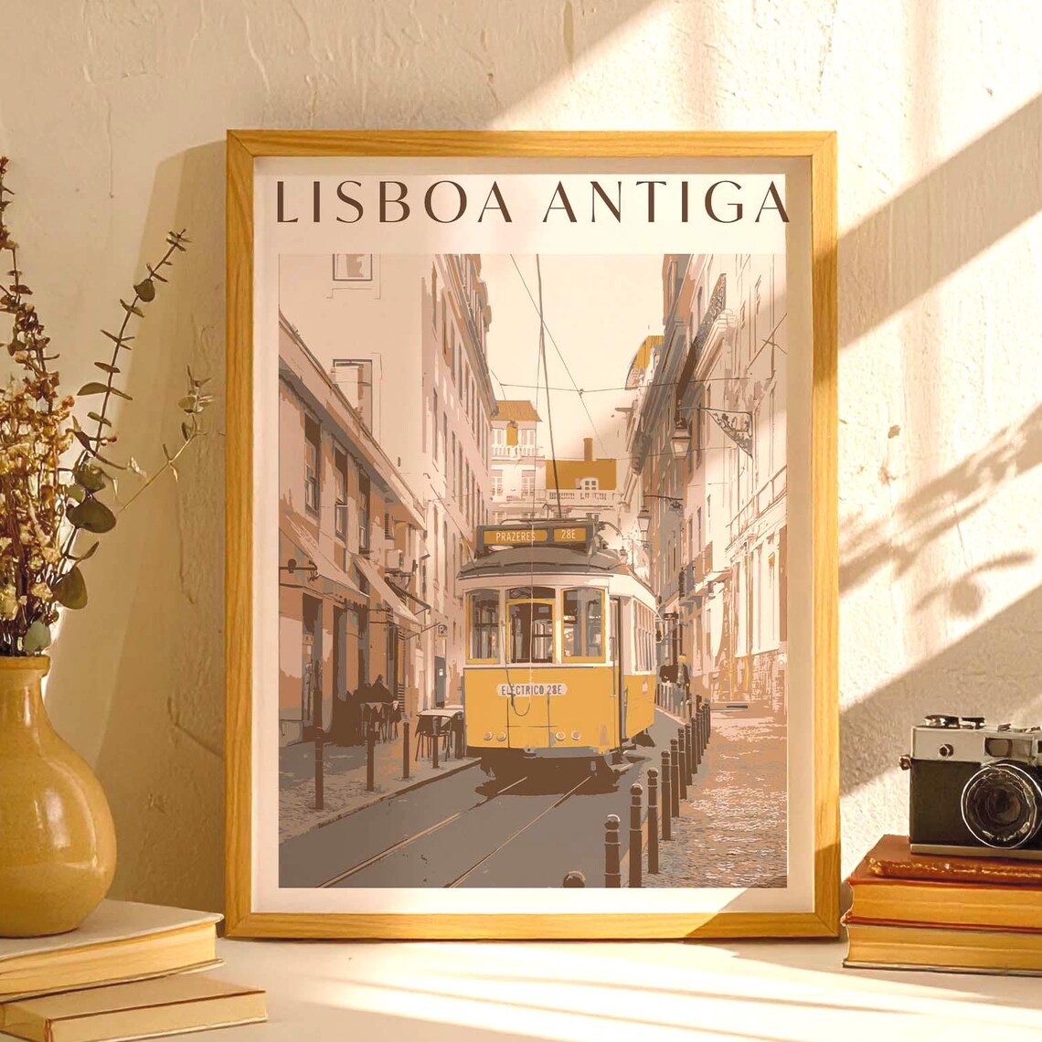 Old Lisbon Yellow Tram Street Vintage Lisboa Portugal Travel Poster