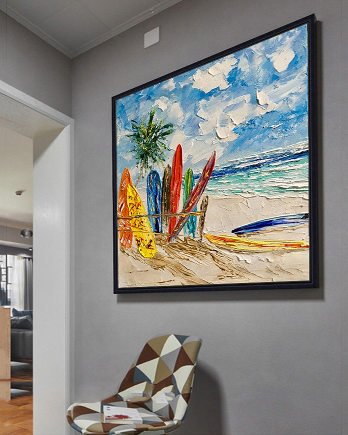 Colorful Surfboards Beach Palm Tropical Surf Impasto Art Poster - Image 3