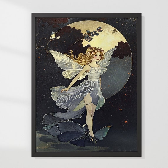Magical Art Nouveau 1920s Fairy Painting For Childrens Room