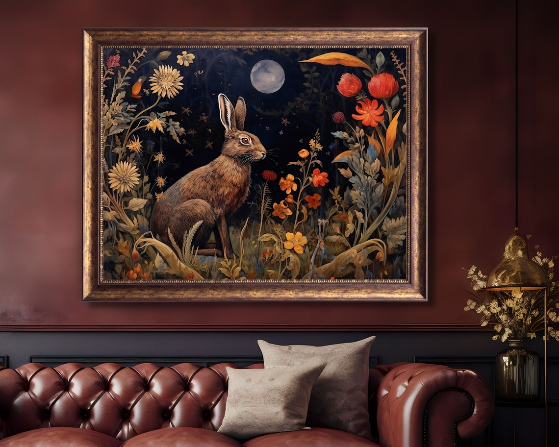 Hare And Moon Dark Botanical Gothic Art Print - Image 4