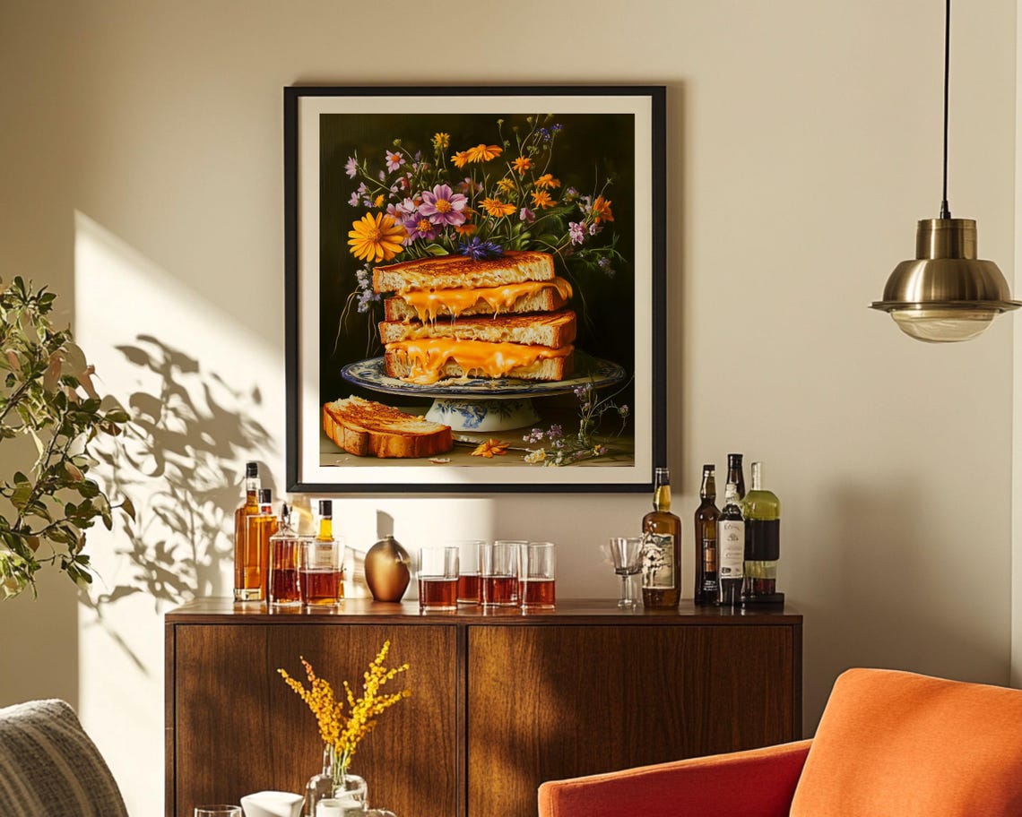 Grilled Cheese Fun Food Wall Art, Moody Kitchen Print - Image 3