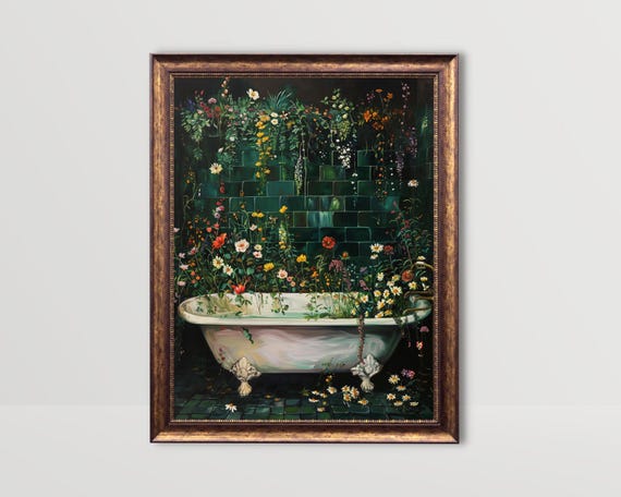 Botanical Bathtub Floral Art Print, Cottagecore Decor