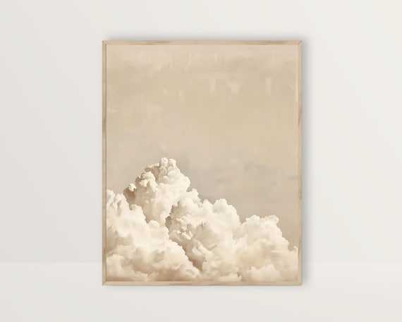 Cloud Neutral Wall Art Beige Sky Art Print Warm Earth Tone Farmhouse Decor Muted Vintage Clouds Oil Painting Relaxing Prints