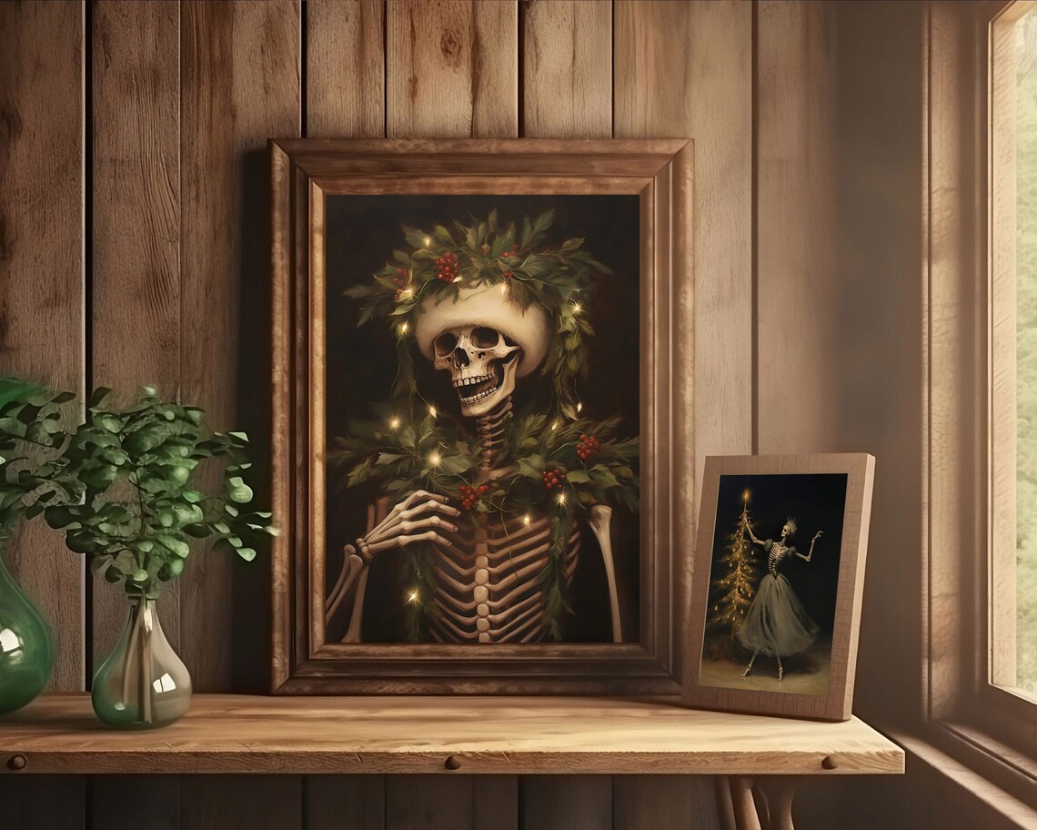 Festive Skeleton Gothic Christmas Wall Art Print - Image 3