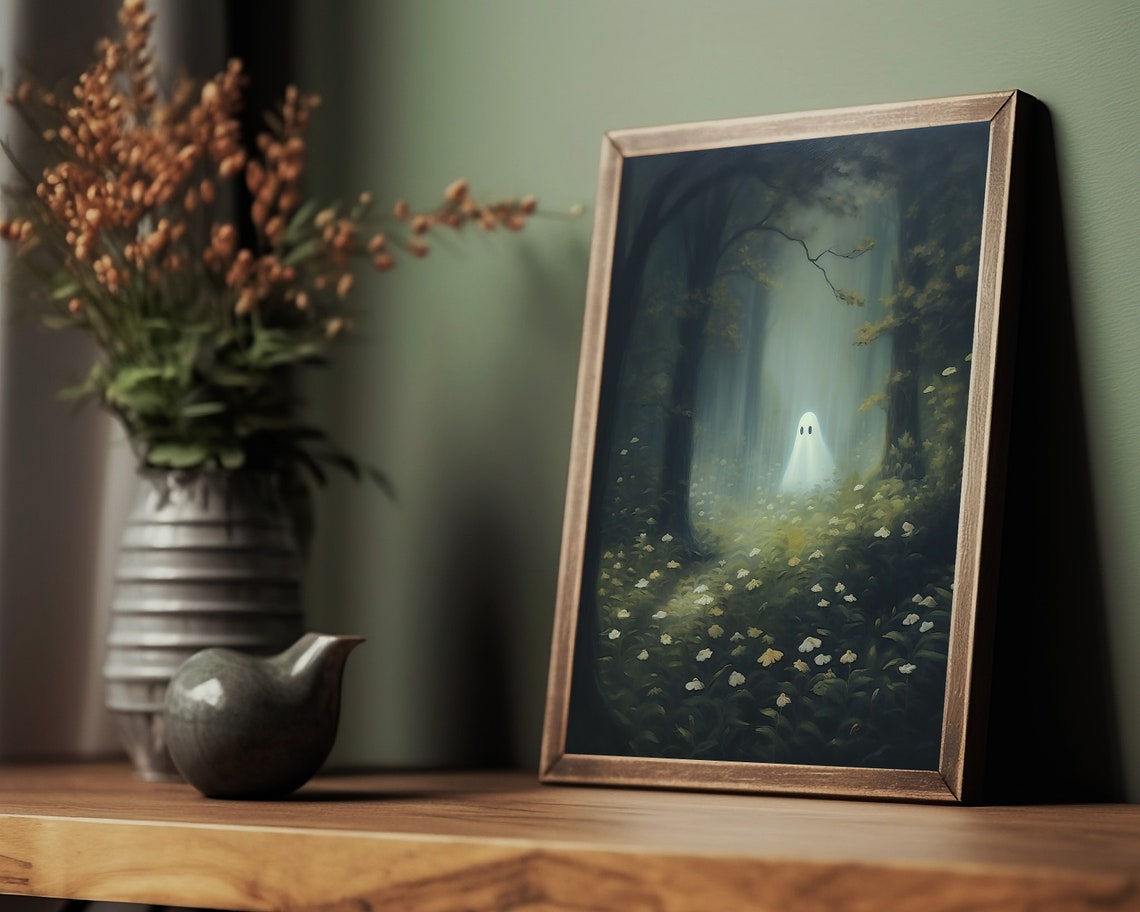 Ghost in Forest Cute Ghost Painting, Dark Cottagecore - Image 2