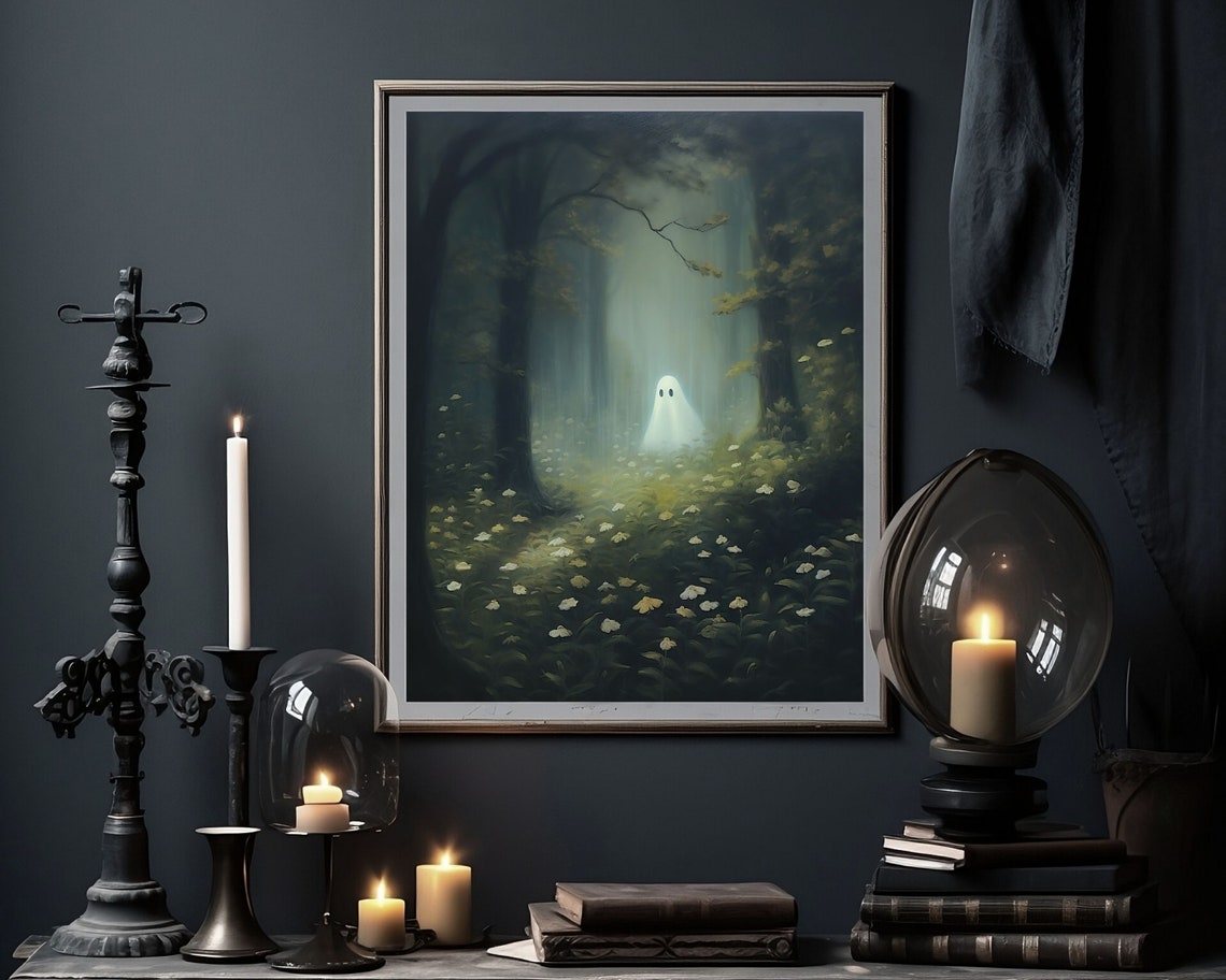 Ghost in Forest Cute Ghost Painting, Dark Cottagecore - Image 4