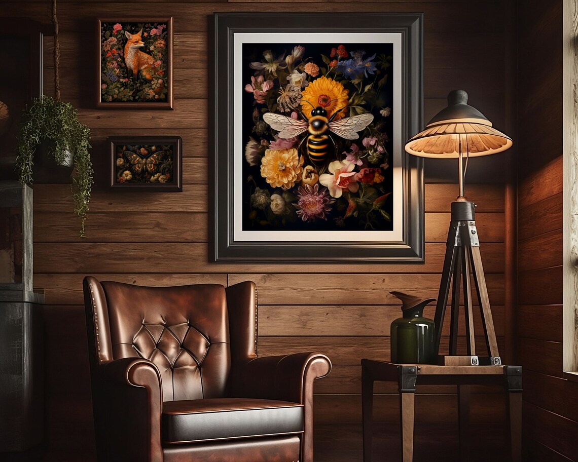 Bee and Floral Vintage Gothic Botanical Art Print - Image 2