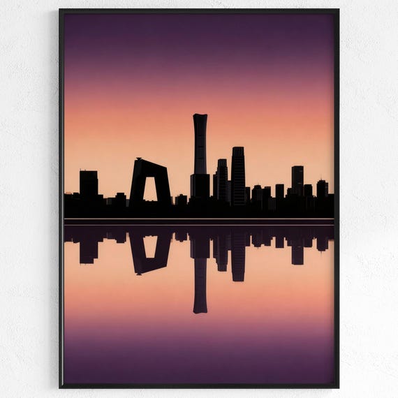 Beijing City Poster Chinese Silhouette Print Minimalist Skyline Decor