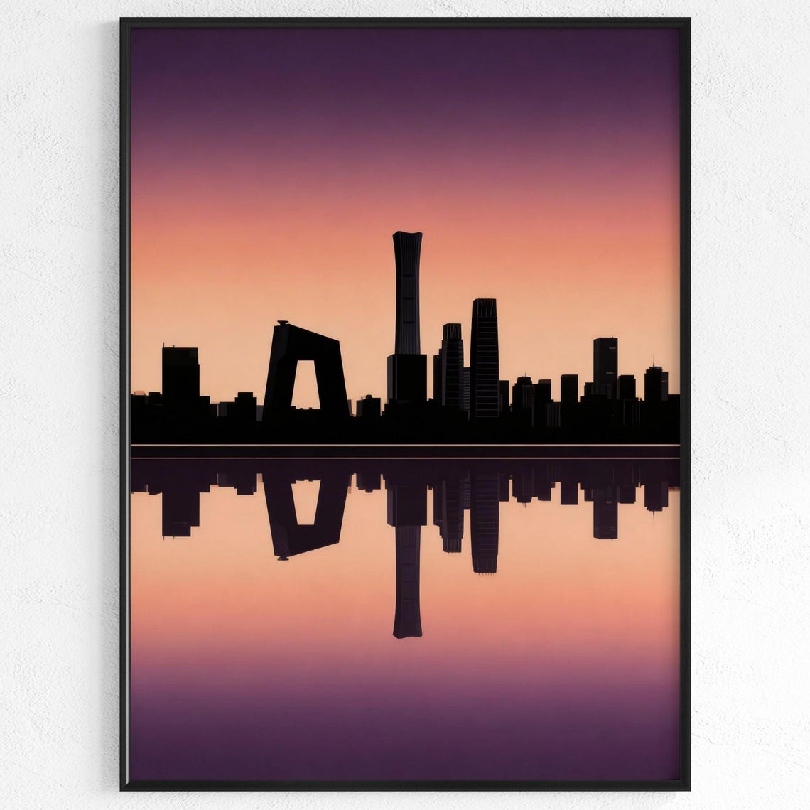 Beijing Minimalist Skyline Silhouette Sunset Reflection Poster