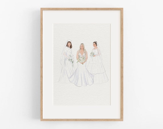 Generational Three Brides Wedding Watercolor Portrait Poster