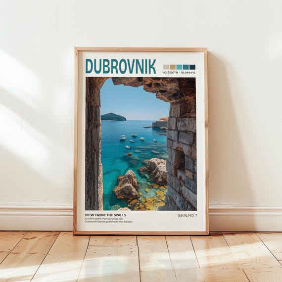 Dubrovnik Croatia Print Travel Poster Of The Adriatic Coast Europe Wall Art