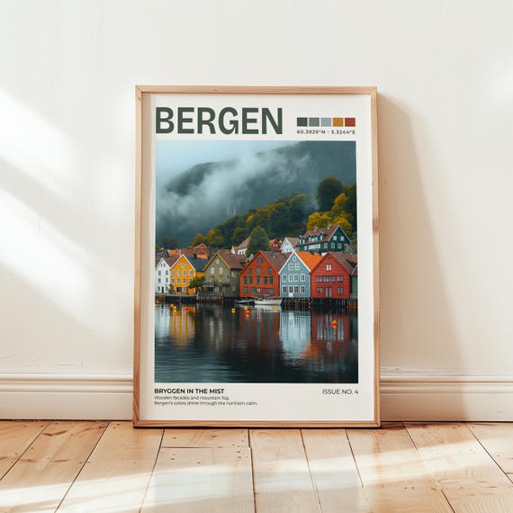 Bergen Norway Print Scandinavia Travel Poster Europe Wall Art