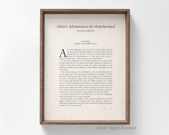 Alice's Adventures in Wonderland Lewis Carroll First Page Book Poster