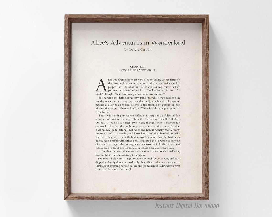 Alice's Adventures in Wonderland Lewis Carroll First Page Book Poster