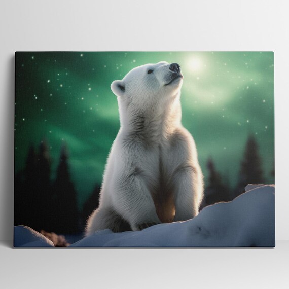 Polar Bear, Northern Lights Winter Art Poster