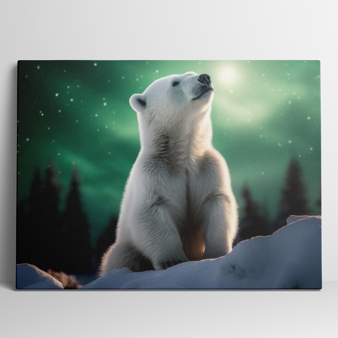 Polar Bear, Northern Lights Winter Art Poster
